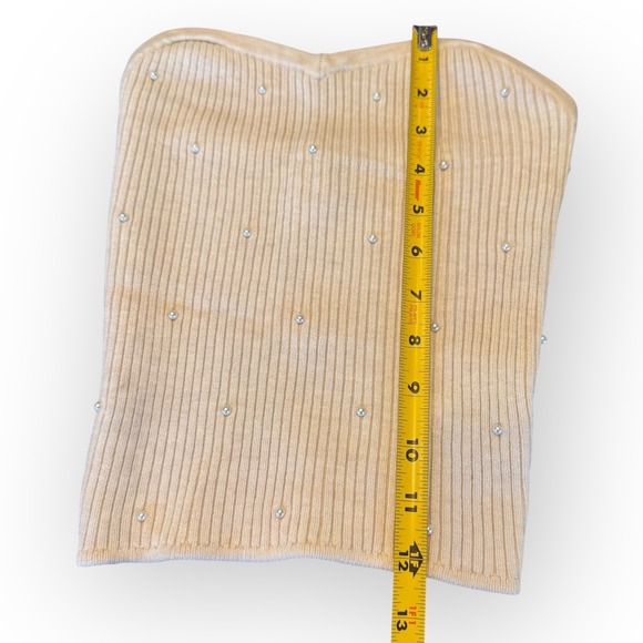 Aerie XS Beige‎ Ribbed Knit Rhinestone Embellished Strapless Tube Top - Picture 2 of 7